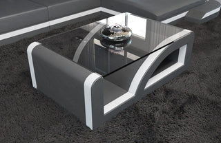 Couchtisch Palermo in Leder Grau-Weiß