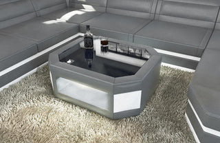 Couchtisch Prato in Leder Grau-Weiß