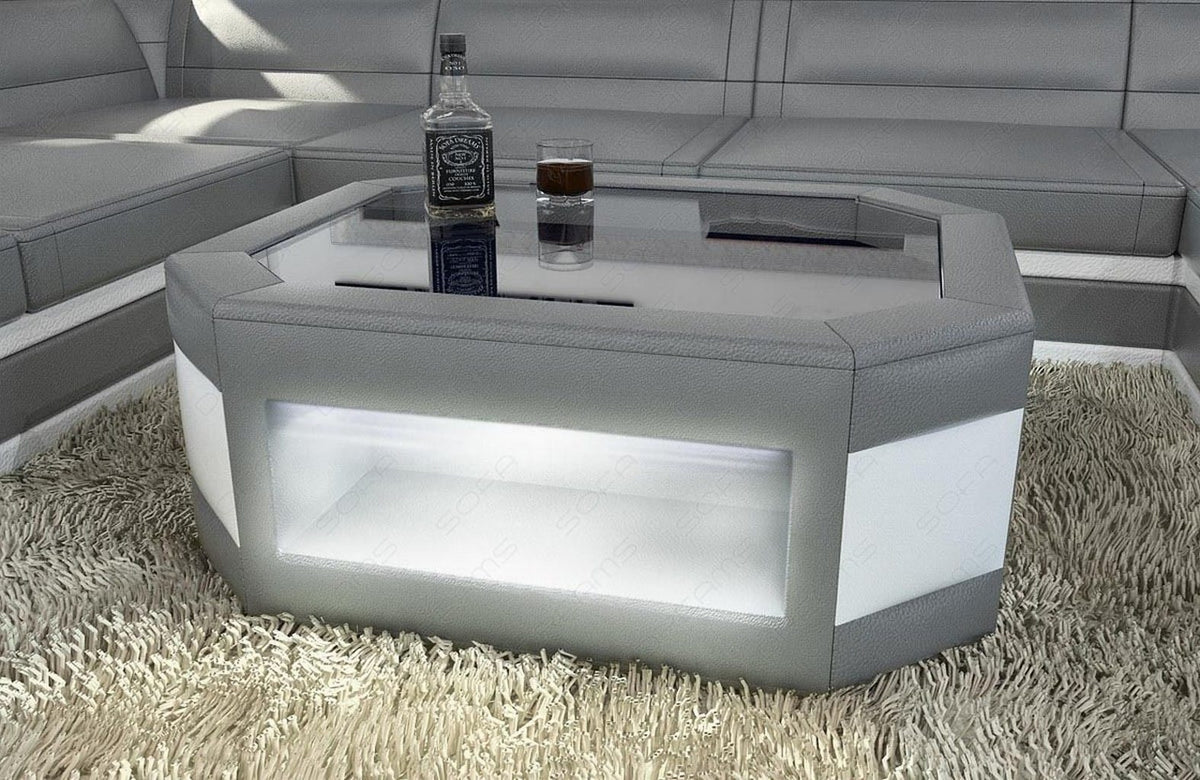 Couchtisch Prato in Leder Grau-Weiß