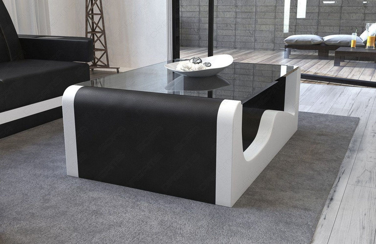 Couchtisch Wave in Leder Schwarz-Weiß