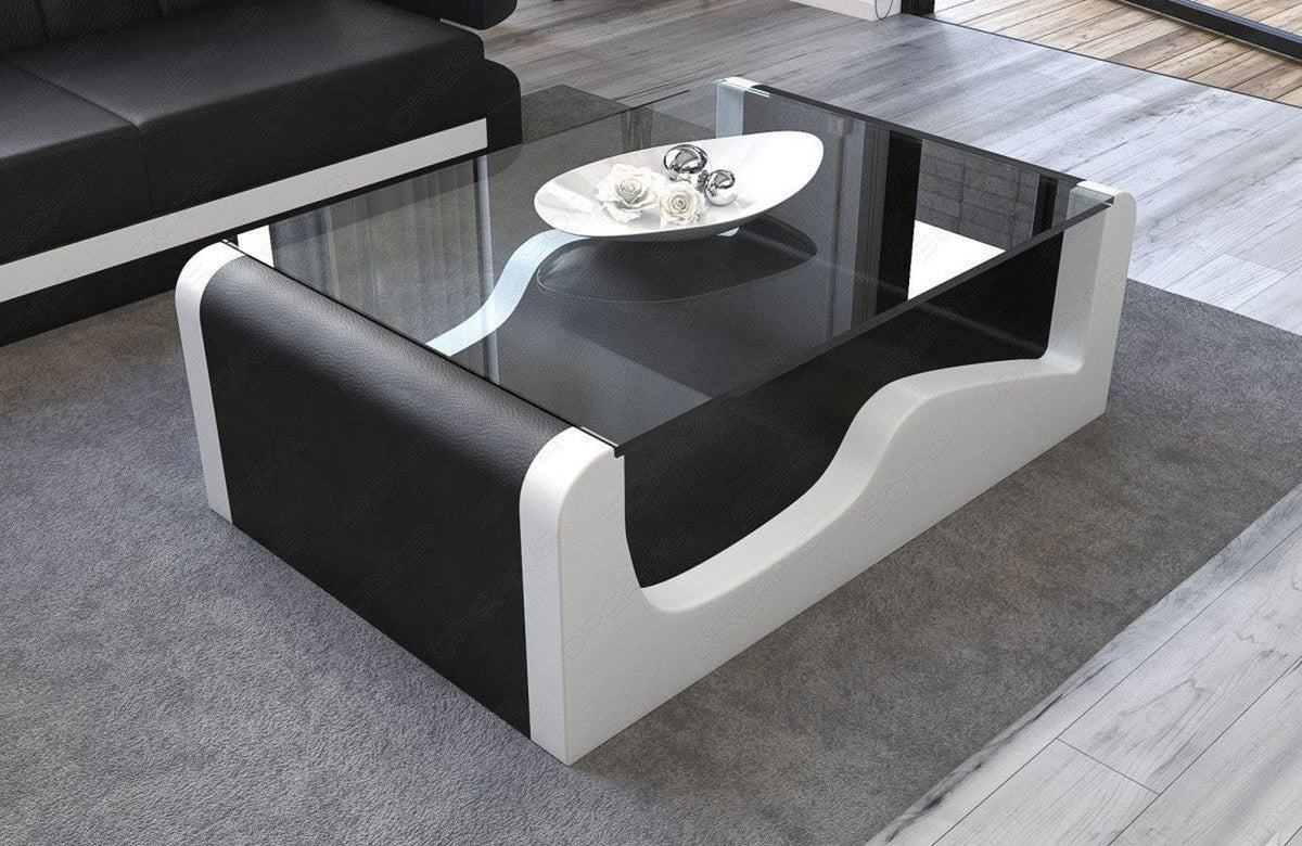 Couchtisch Wave in Leder Schwarz-Weiß