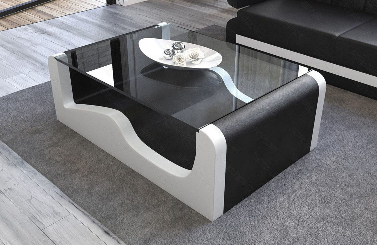 Couchtisch Wave in Leder Schwarz-Weiß