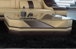 Couchtisch Turino in Leder Sandbeige-Dunkelbraun