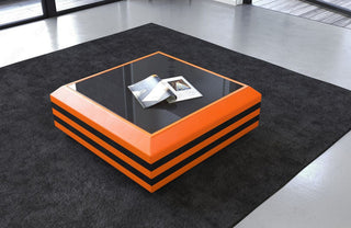 Couchtisch Ravenna Ausziehbar in Leder Orange-Schwarz