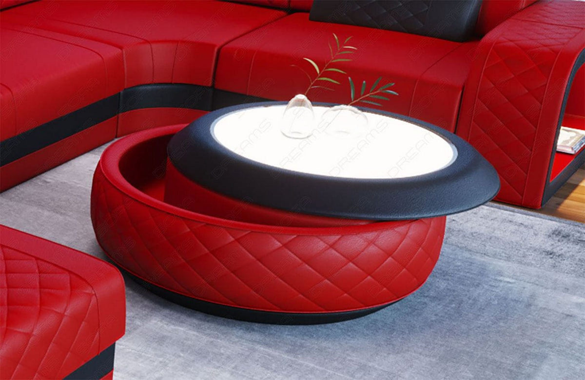 Couchtisch Berlin in Leder Rot-Schwarz