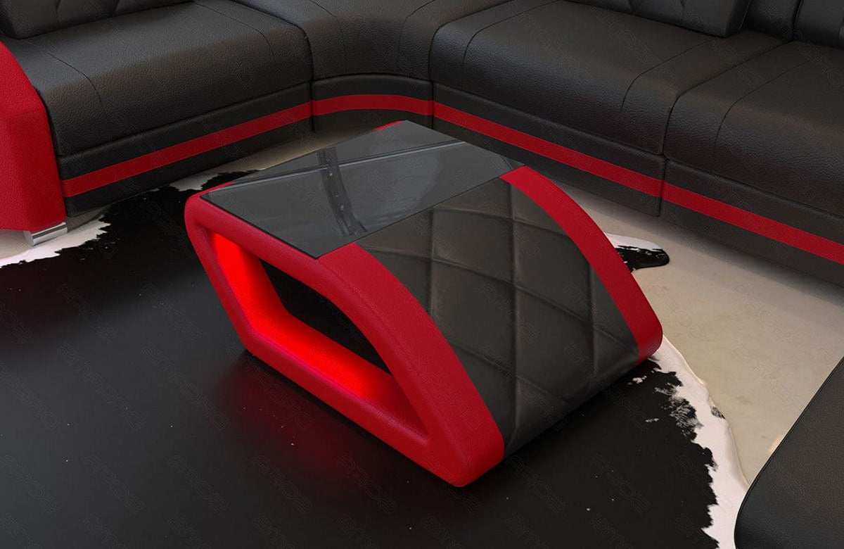 Couchtisch Swing in Leder Schwarz-Rot