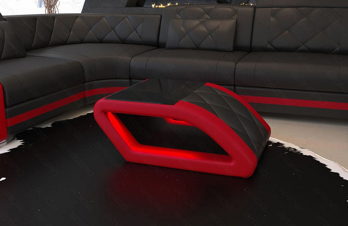 Couchtisch Swing in Leder Schwarz-Rot
