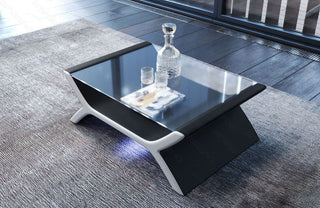 Couchtisch Calabria in Leder Schwarz-Weiß