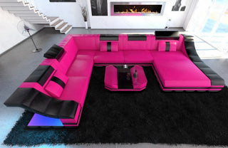 XXL Wohnlandschaft Turino U-Form aus Leder pink-schwarz