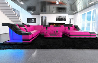 XXL Wohnlandschaft Turino U-Form aus Leder pink-schwarz