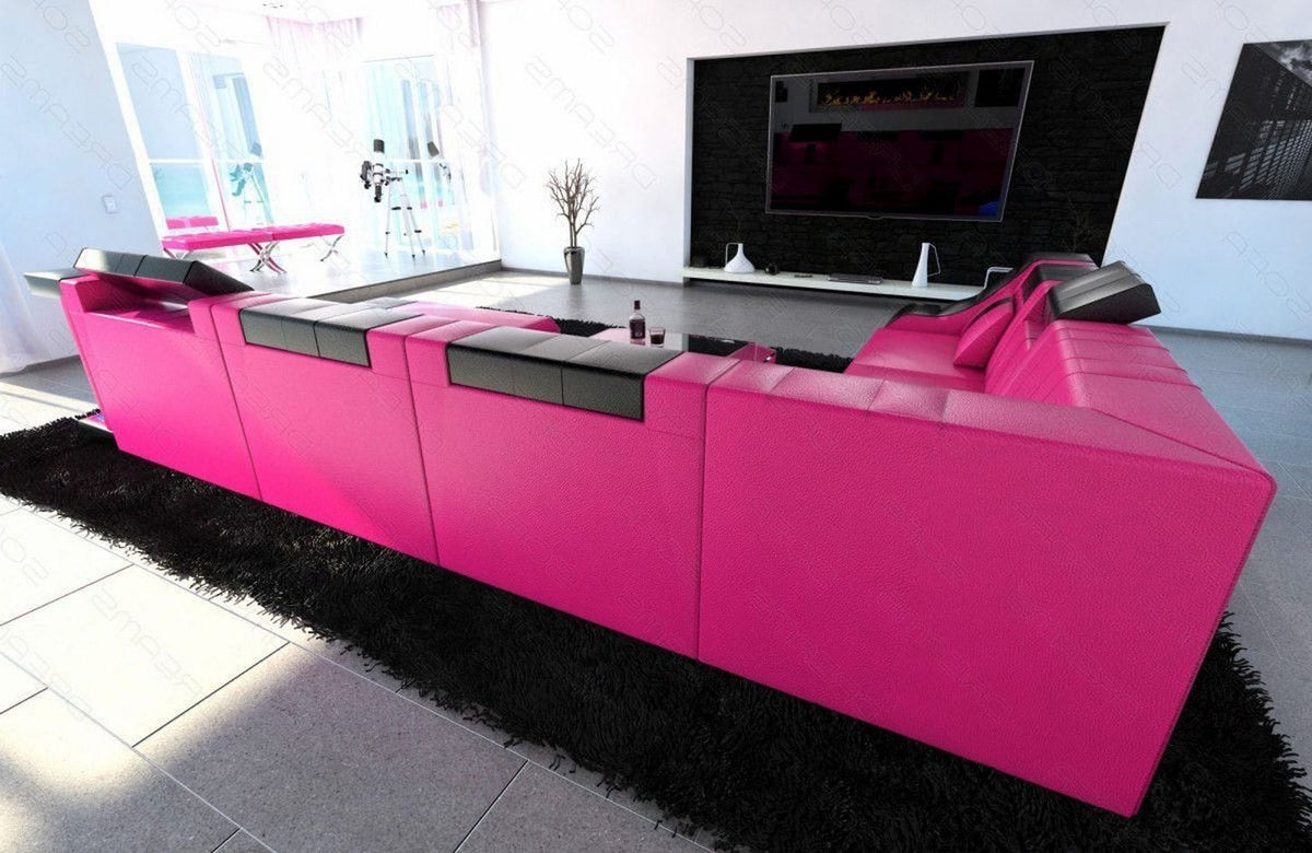 XXL Wohnlandschaft Turino U-Form aus Leder pink-schwarz