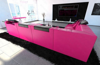 XXL Wohnlandschaft Turino U-Form aus Leder pink-schwarz