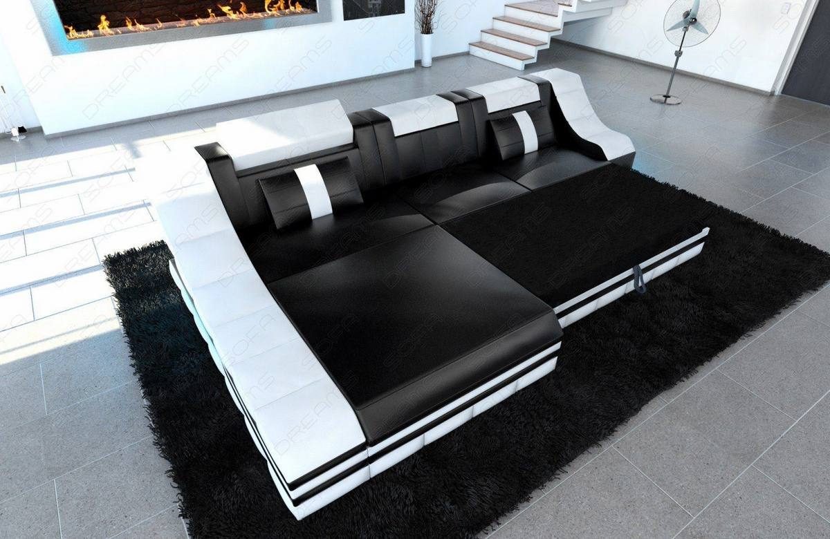 Couch Turino L-Form in Leder schwarz-pink