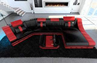 Leder Couch Turino C-Form schwarz-rot