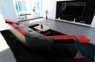 Leder Couch Turino C-Form schwarz-rot