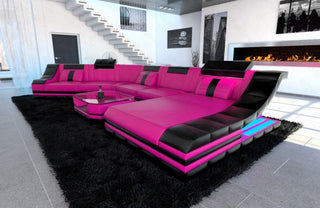 XXL Wohnlandschaft Turino CL-Form in Leder pink-schwarz