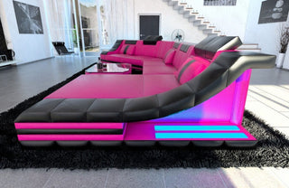 XXL Wohnlandschaft Turino CL-Form in Leder pink-schwarz