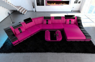 XXL Wohnlandschaft Turino CL-Form in Leder pink-schwarz