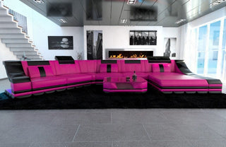 XXL Wohnlandschaft Turino CL-Form in Leder pink-schwarz