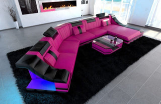 XXL Wohnlandschaft Turino CL-Form in Leder pink-schwarz