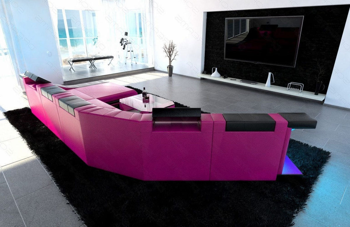 XXL Wohnlandschaft Turino CL-Form in Leder pink-schwarz