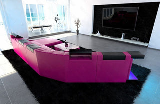 XXL Wohnlandschaft Turino CL-Form in Leder pink-schwarz