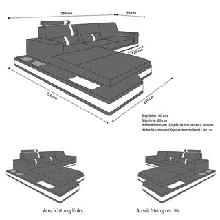 Mini Ecksofa Messana L-Form aus Leder Weiß-Dunkelbraun