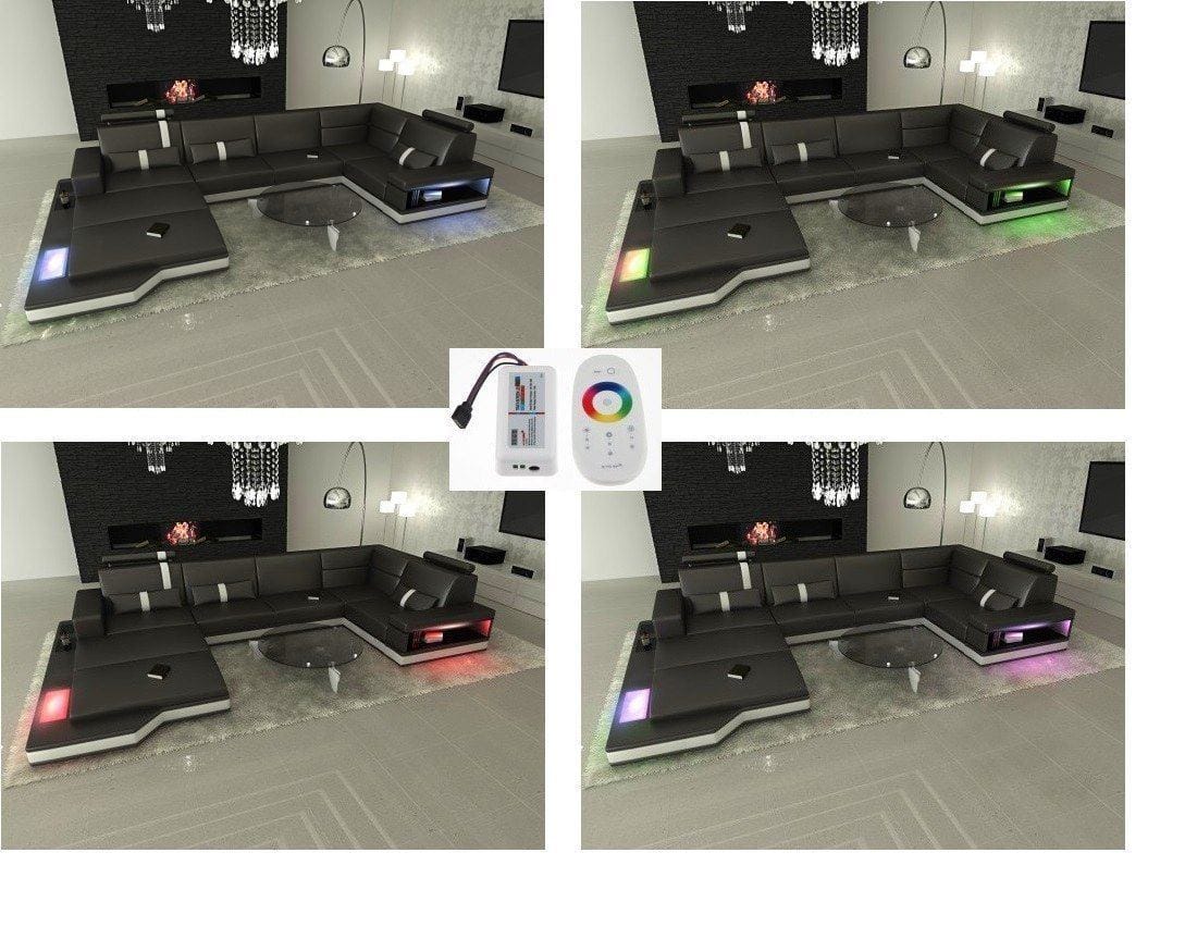 Couch Messana L-Form in Leder weiß-dunkelbraun