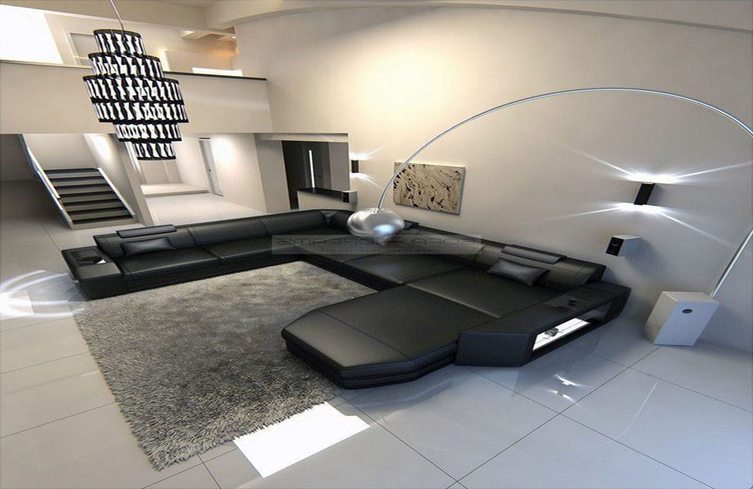 Mini XXL Wohnlandschaft Mega Prato U-Form in Leder