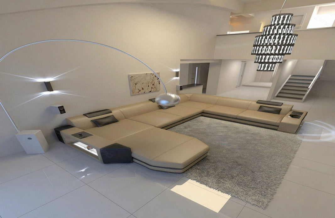 XXL Wohnlandschaft Mega Prato U-Form in Leder