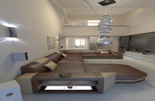 XXL Wohnlandschaft Mega Prato U-Form in Leder dunkelbraun-sandbeige