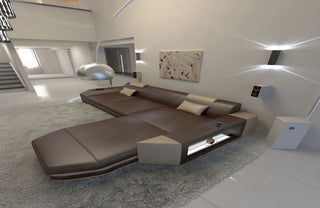 Mini Ecksofa Prato L-Form in Leder Dunkelbraun-Sandbeige