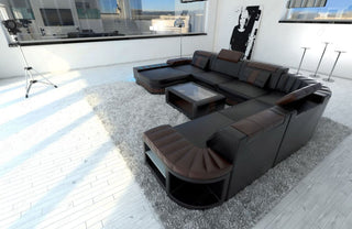 XXL Wohnlandschaft Bellagio U-Form aus Leder schwarz-dunkelbraun