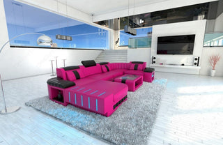 Mini Wohnlandschaft Bellagio U-Form in Leder Pink-Schwarz