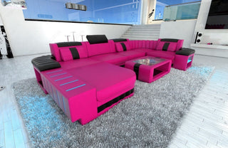 Wohnlandschaft Bellagio U-Form aus Leder pink-schwarz