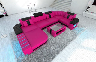 Wohnlandschaft Bellagio U-Form aus Leder pink-schwarz