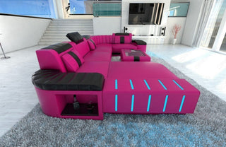 Wohnlandschaft Bellagio U-Form aus Leder pink-schwarz