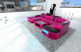 Wohnlandschaft Bellagio U-Form aus Leder pink-schwarz