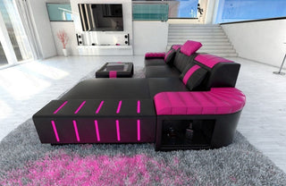Mini Couch Bellagio L-Form in Leder Schwarz-Pink