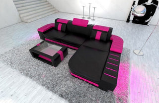 Mini Couch Bellagio L-Form in Leder Schwarz-Pink