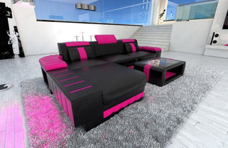 Ecksofa Bellagio L-Form in Leder schwarz-pink