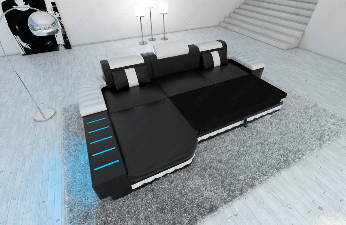 Ecksofa Bellagio L-Form in Leder schwarz-pink