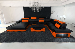 XXL Wohnlandschaft Mezzo U-Form in Leder schwarz-orange