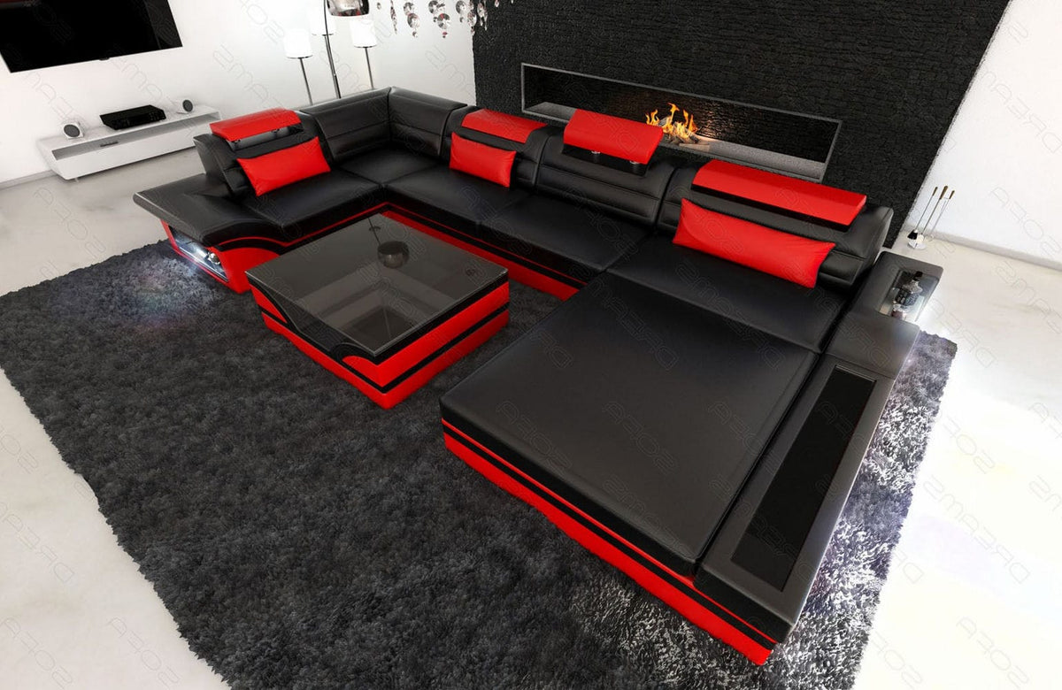 Mini Sofa Mezzo U-Form in Leder Schwarz-Rot