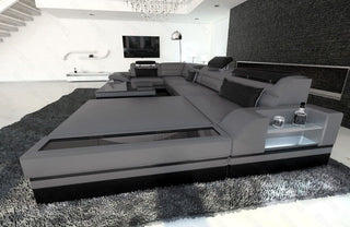 Sofa Mezzo U-Form in Leder grau-schwarz