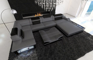 Sofa Mezzo U-Form in Leder grau-schwarz