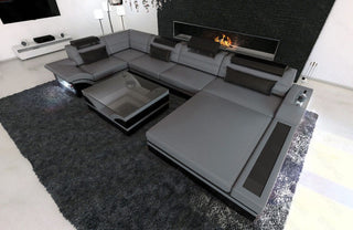 Sofa Mezzo U-Form in Leder grau-schwarz