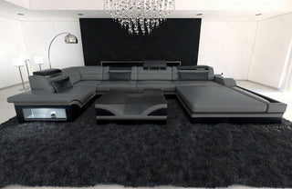 Sofa Mezzo U-Form in Leder grau-schwarz