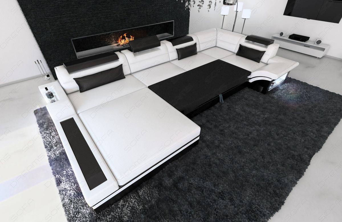 Sofa Mezzo U-Form in Leder grau-schwarz