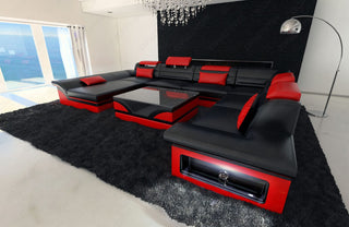 Wohnlandschaft Enzo XXL U-Form in Leder schwarz-rot